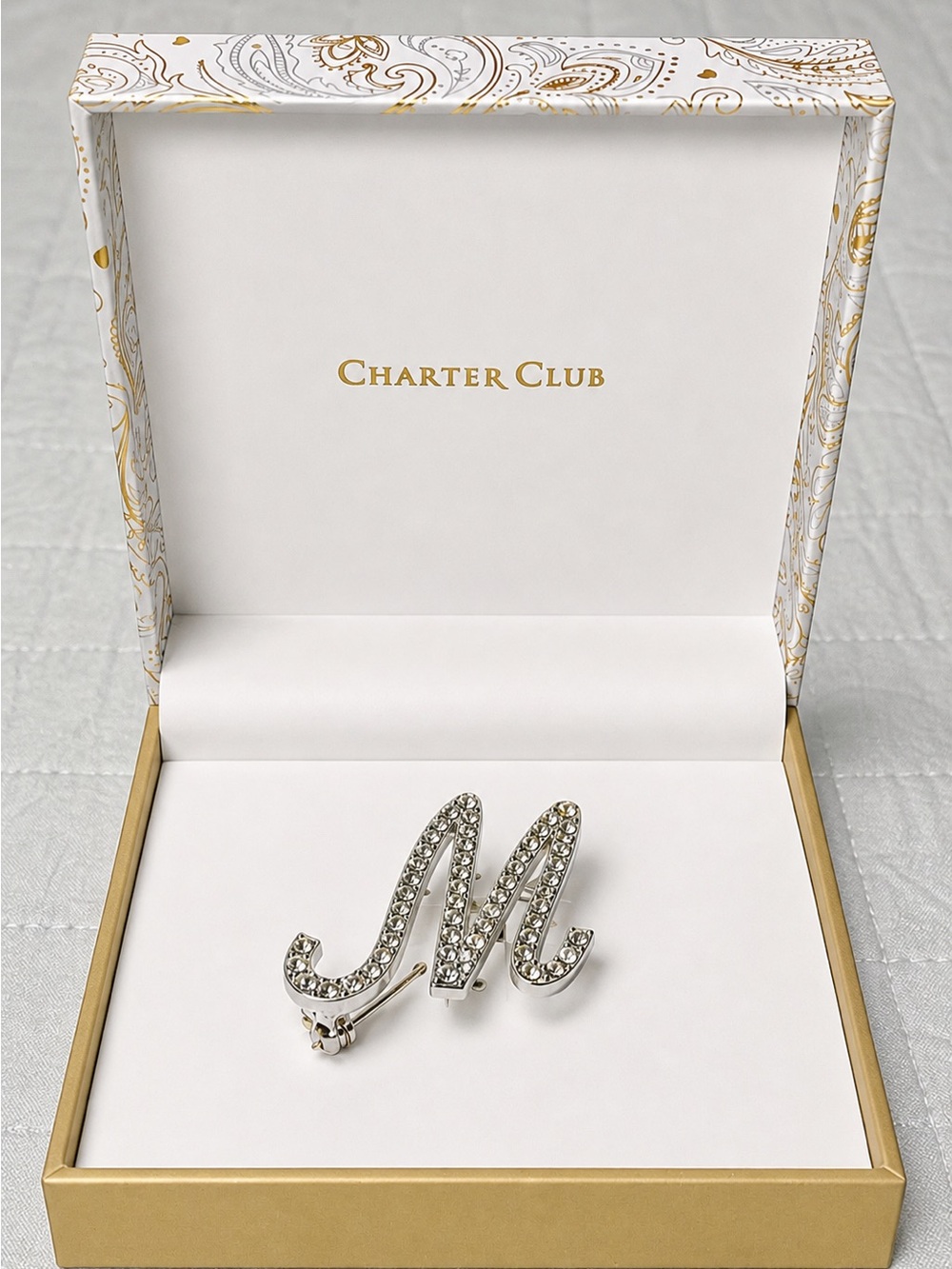 Charter Club✨ Sterling Silver Crystal 'M'   Monogram Brooch